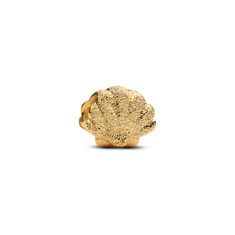 Charm Pandora, Mini coquillage texturé, en métal doré or jaune 585/1000, 764057C00