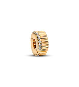 Charm clip Pandora, rainure scintillantes en métal doré or jaune 585/1000, 764078C01