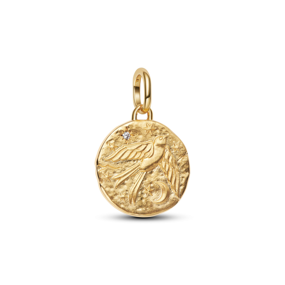 Charm Pandora Me/Moments Talisman oiseau et astre en métal doré or jaune 585/1000, 764082C01