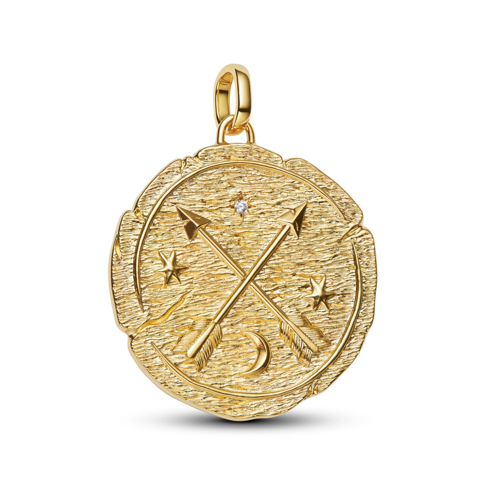 Le Charm Pandora talisman flèches croisées en métal doré or jaune 585/1000, Symbolique céleste Le Charm Pandora talisman flèches croisées en métal doré or jaune 585/1000, Symbolique céleste