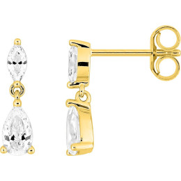 Boucles d'oreilles pendentif or jaune 375/1000, oxydes de zirconium, élégance et brillance, by Stauffer