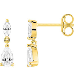 Boucles d'oreilles pendentif or jaune 375/1000, oxydes de zirconium, élégance et brillance, by Stauffer