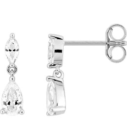 Boucles d'oreilles pendentif or gris 375/1000, oxydes de zirconium, élégance intemporelle, by Stauffer