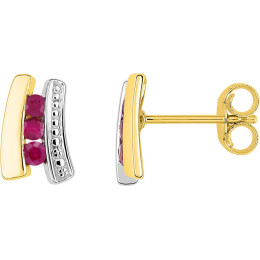 Les Boucles d’oreilles or bicolore 375 et rubis, Bijou élégant Stauffer