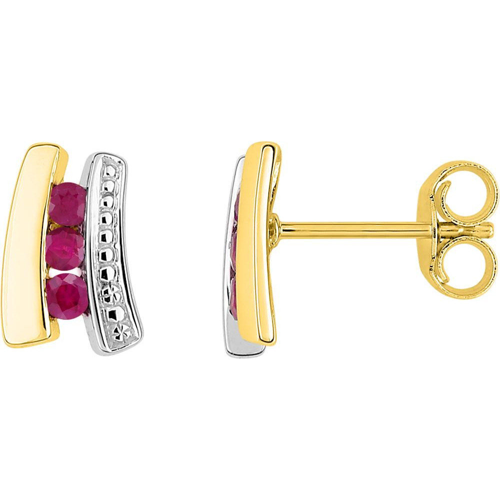 Les Boucles d’oreilles or bicolore 375 et rubis, Bijou élégant Stauffer