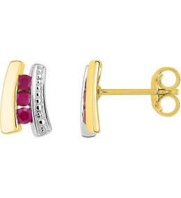 Les Boucles d’oreilles or bicolore 375 et rubis, Bijou élégant Stauffer