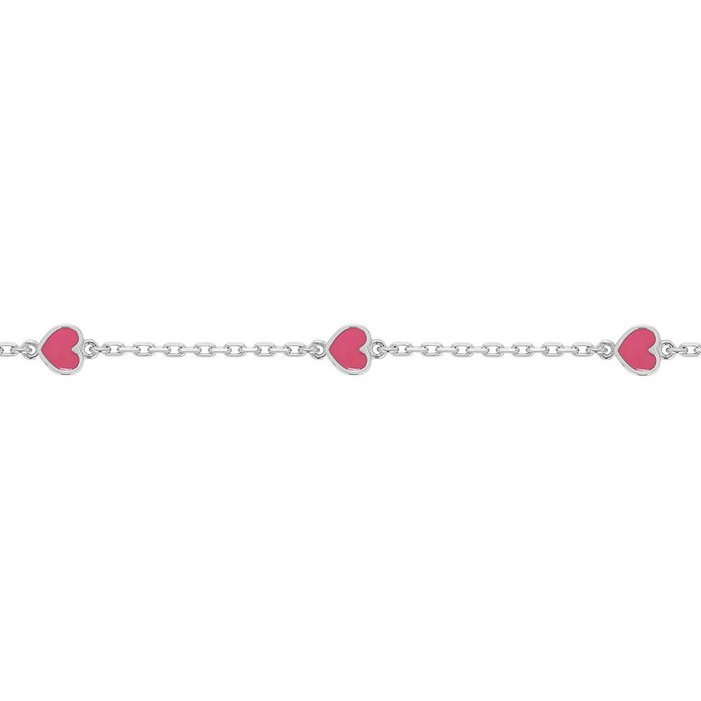 Bracelet argent 925/1000, motif coeurs et laque rose, by Stauffer