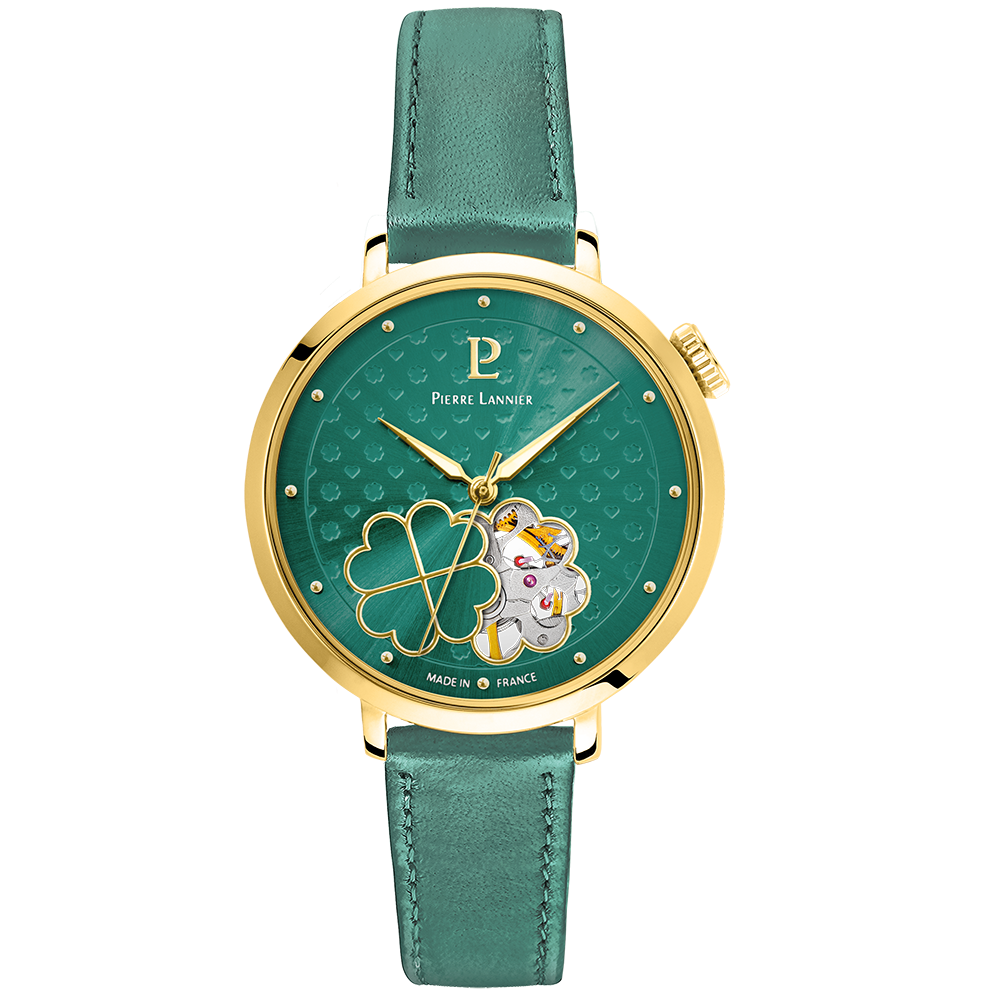 Montre femme Pierre Lannier ESPERANCE automatique en acier PVD jaune et cuir, 147K577