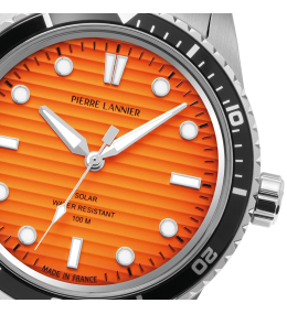 Montre Homme Pierre Lannier INTI Solaire, Acier argent & cadran orange