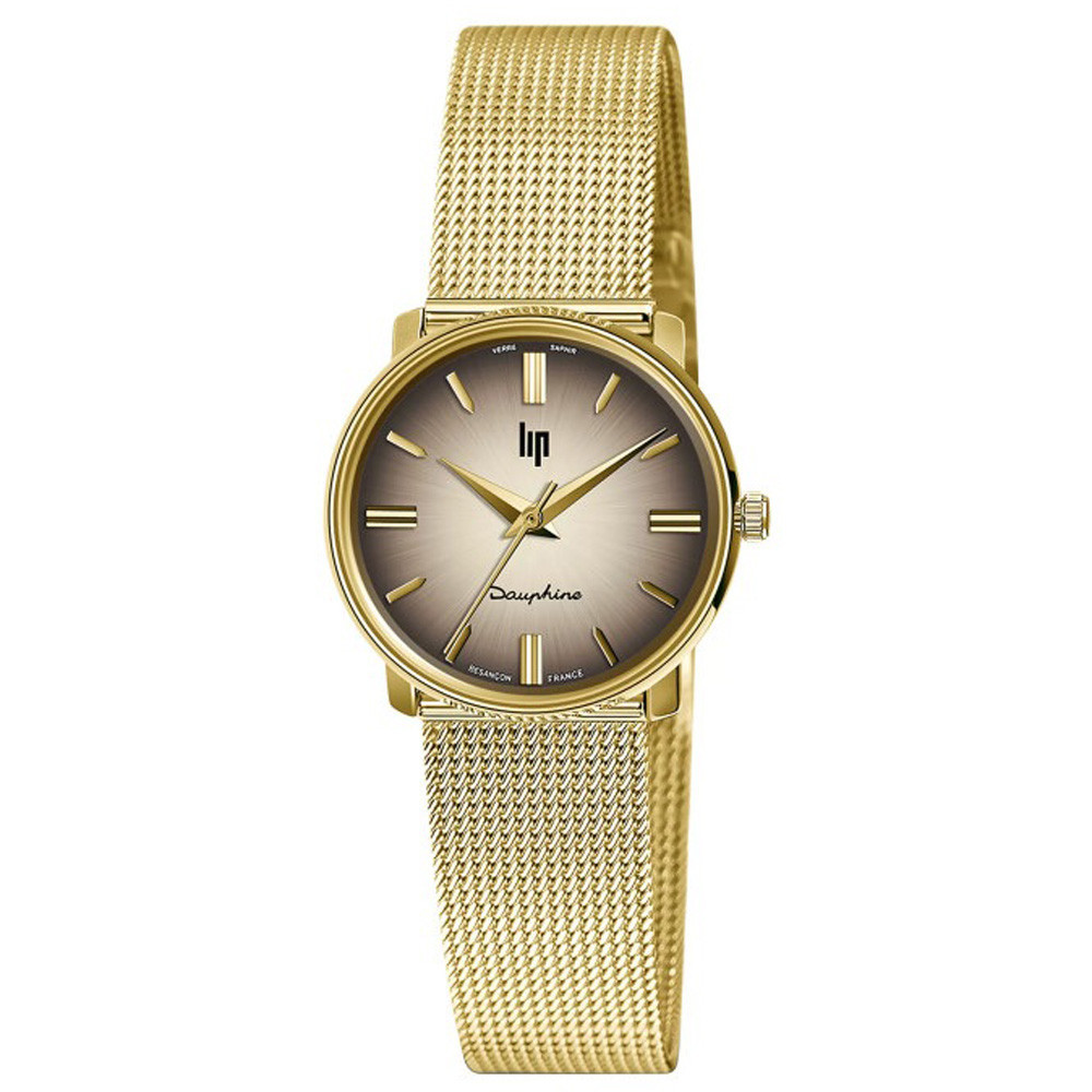 Montre Femme Lip Dauphine, acier PVD jaune, 29 mm, quartz, acier PVd jaune 671953
