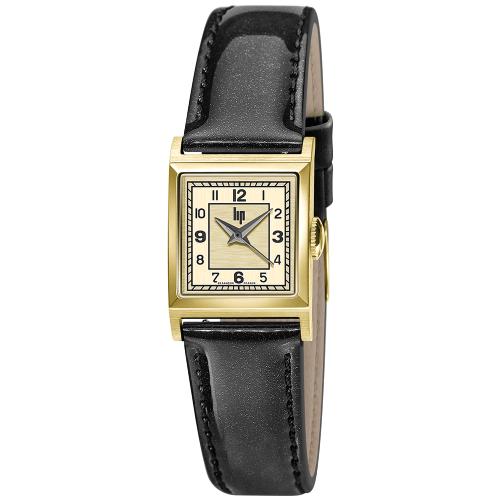 Montre Femme Lip Churchill C18, 21 X 21 mm, quartz, acier PVD jaune et cuir 671621 Montre Femme Lip Churchill C18, 21 X 21 mm, quartz, acier PVD jaune et cuir 671621