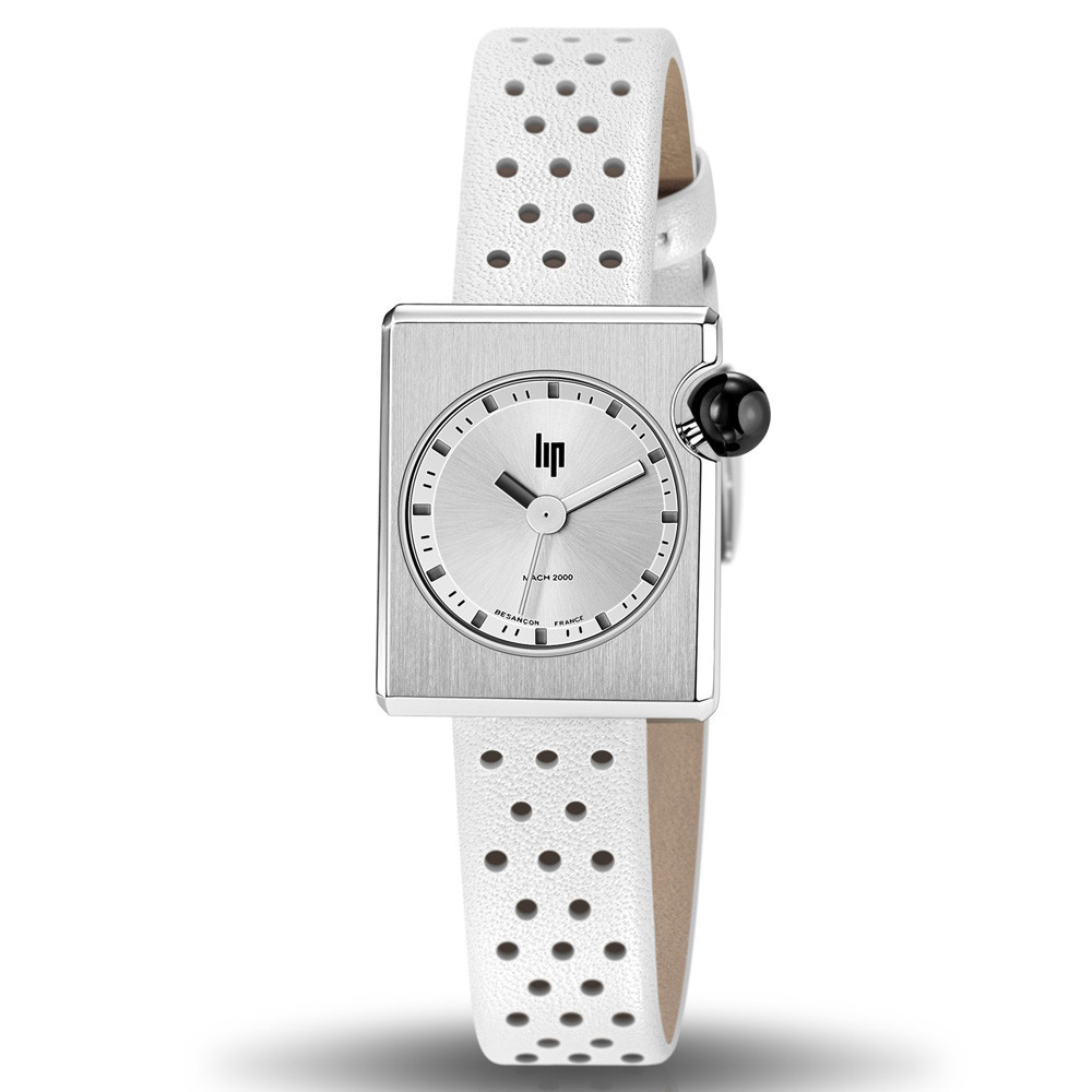 Montre Femme Lip Mach 2000 Mini Square, 30 X 28 mm, quartz, acier et cuir 671193 Montre Femme Lip Mach 2000 Mini Square, 30 X 28 mm, quartz, acier et cuir 671193
