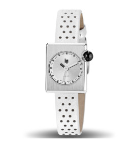Montre Femme Lip Mach 2000 Mini Square, 30 X 28 mm, quartz, acier et cuir 671193