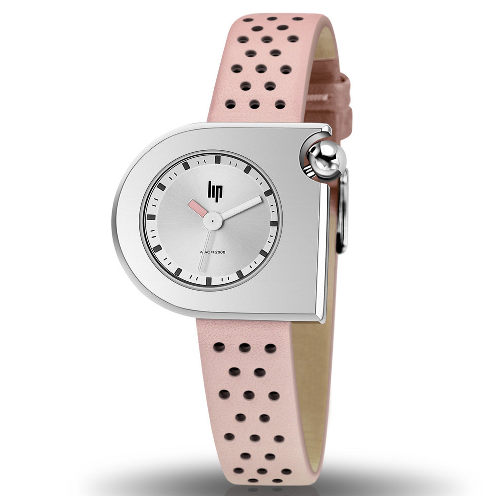 Montre Femme Lip Mach 2000 Mini Moon, 30 X 28 mm, quartz, acier et cuir 671181