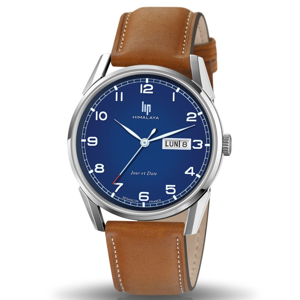 Montre Homme Lip Himalaya, 40 mm, Jour et date, acier et cuir 671705