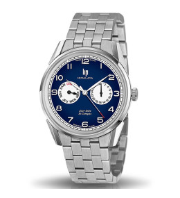 Montre Homme Lip Himalaya, 40 mm, jour et date bi-compax, quartz, acier 671675