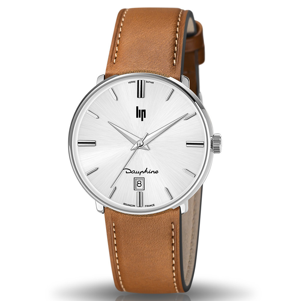 Montre Homme Lip Dauphine, 38 mm, quartz, acier et cuir 671422