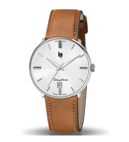 Montre Homme Lip Dauphine, 38 mm, quartz, acier et cuir 671422