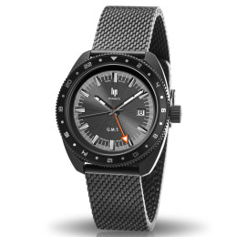Montre Homme Lip Marinier GMT, 39 mm, Quartz acier PVD noir 671376