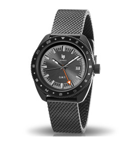 Montre Homme Lip Marinier GMT, 39 mm, Quartz acier PVD noir 671376