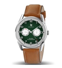 Montre Homme Lip Himalaya, 40 mm, bi-compax quartz, acier et cuir 671674