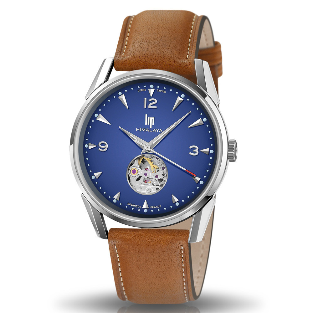 Montre Homme Lip Himalaya, coeur battant, 40 mm, automatique, acier et cuir 671585 Montre Homme Lip Himalaya, coeur battant, 40 mm, automatique, acier et cuir 671585