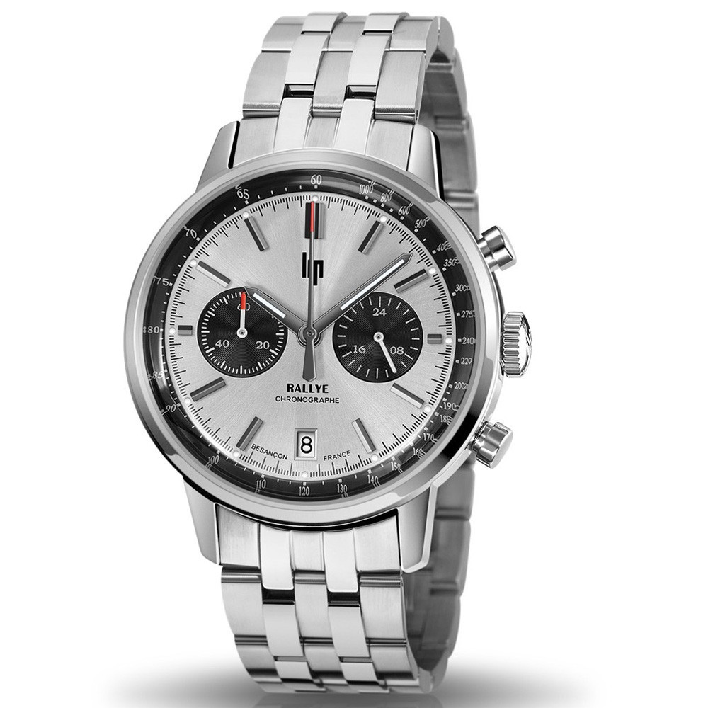 Montre Homme Lip Rallye, 41 mm, chronographe Meca-Quartz, acier 671815