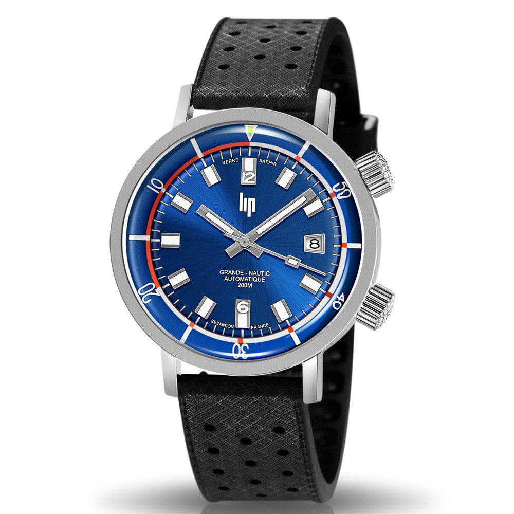 Montre Homme Lip Grande Nautic ski, 41mm, automatique, acier et caoutchouc 671521 Montre Homme Lip Grande Nautic ski, 41mm, automatique, acier et caoutchouc 671521