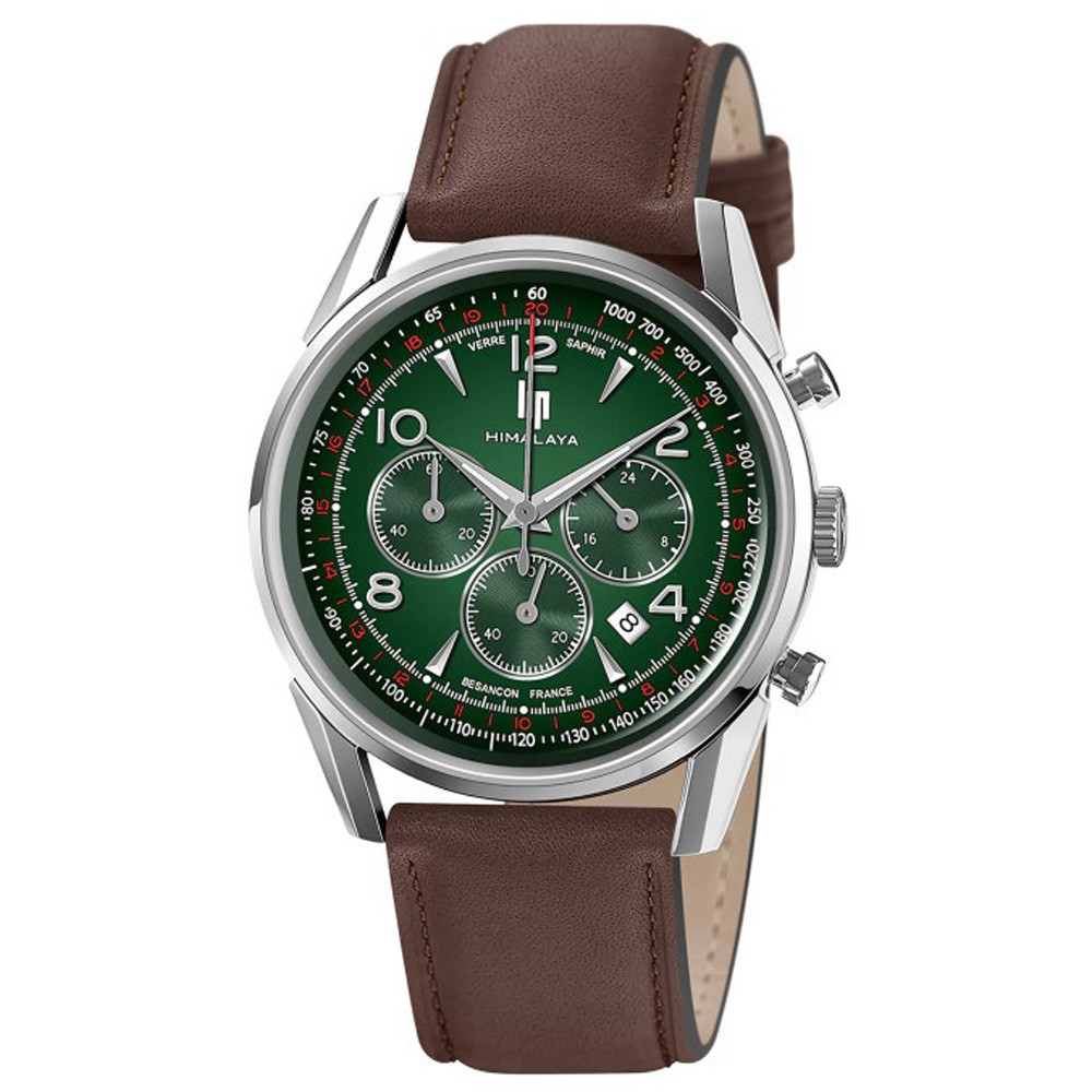Montre Homme Lip Himalaya, 40 mm, Chronographe acier et cuir 671718