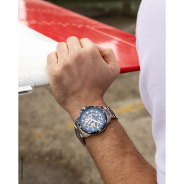 Montre Patrouille de France Athos 8 Automatique. Acier & cadran bleu