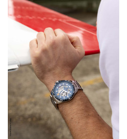 Montre Patrouille de France Athos 8 Automatique. Acier & cadran bleu