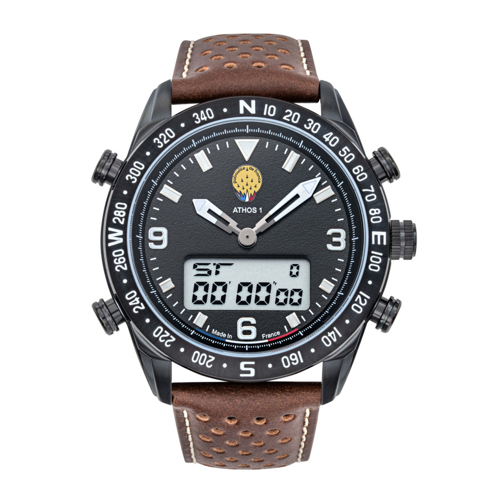 Montre Homme Patrouille De France Athos 1 Chronographe, acier PVD noir et cuir 668120