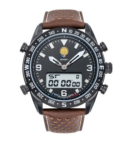 Montre Homme Patrouille De France Athos 1 Chronographe, acier PVD noir et cuir 668120