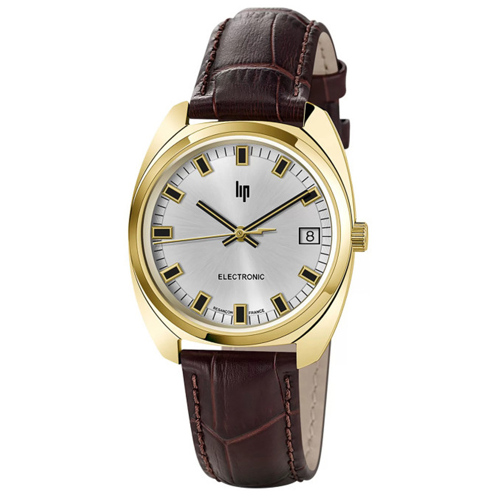 Montre Homme Lip , Général de Gaulle, 35 mm, quartz, acier PVD jaune et cuir 671022