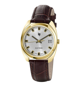 Montre Homme Lip , Général de Gaulle, 35 mm, quartz, acier PVD jaune et cuir 671022
