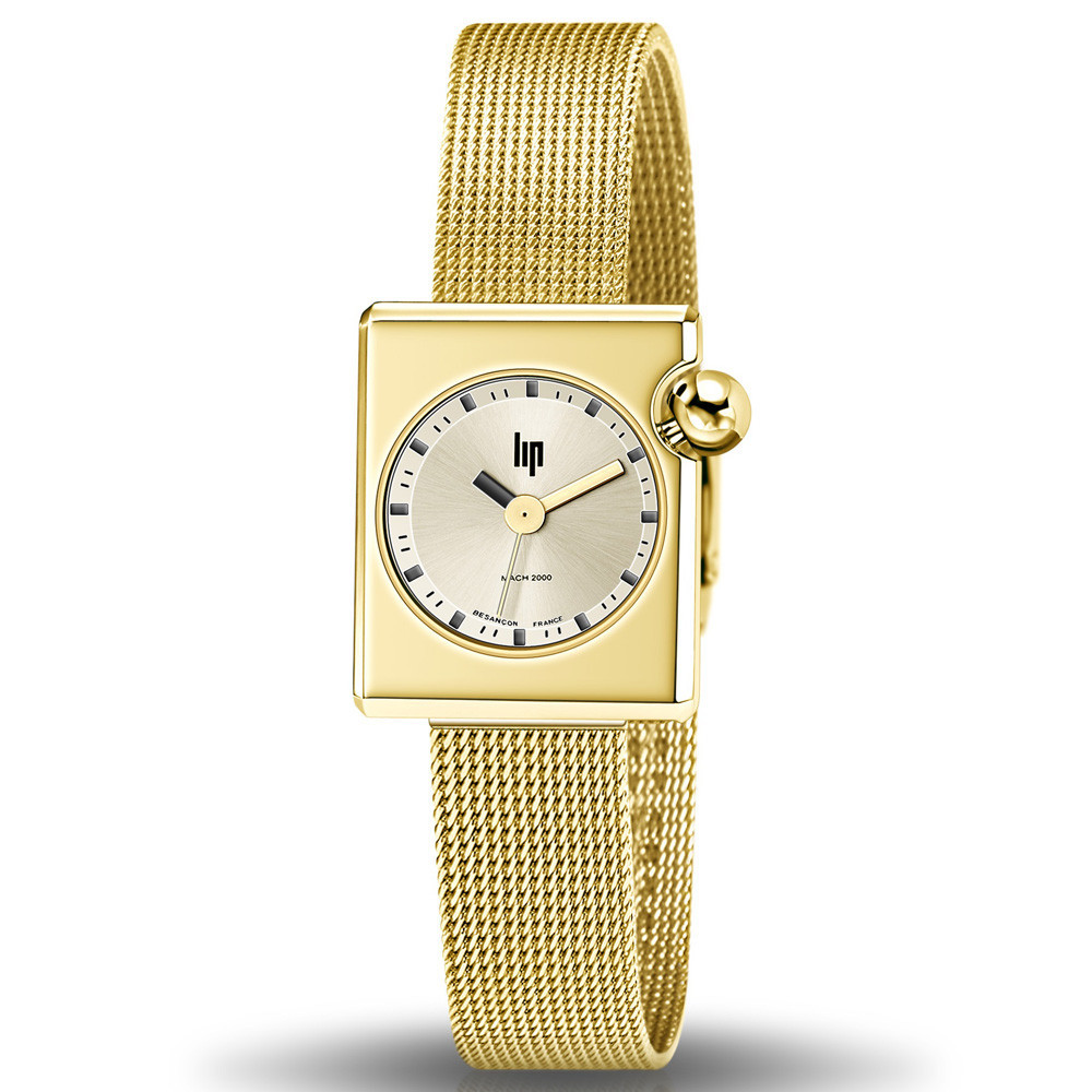 Montre Femme Lip Mach 2000 Mini Square, 30 X 28 mm, quartz, acier PVD jaune 671177
