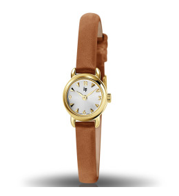 Montre Femme Lip Henriette classique, 18 mm, quartz, acier PVD jaune et cuir 671196