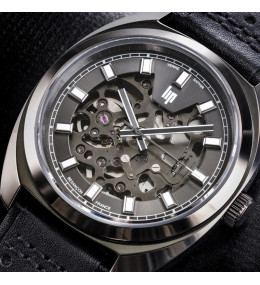 Montre Lip Général de Gaulle Squelette Homme, Automatique acier & Cuir Noir