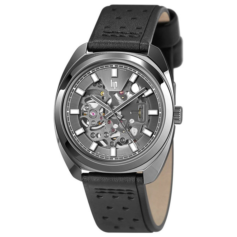 Montre Homme Lip , Général de Gaulle, 39 mm, automatique squelette, acier et cuir 671381
