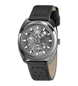 Montre Homme Lip , Général de Gaulle, 39 mm, automatique squelette, acier et cuir 671381