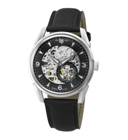 Montre Homme Lip Himalaya, Squelette coeur battant, 40 mm, automatique squelette, acier et cuir 671726