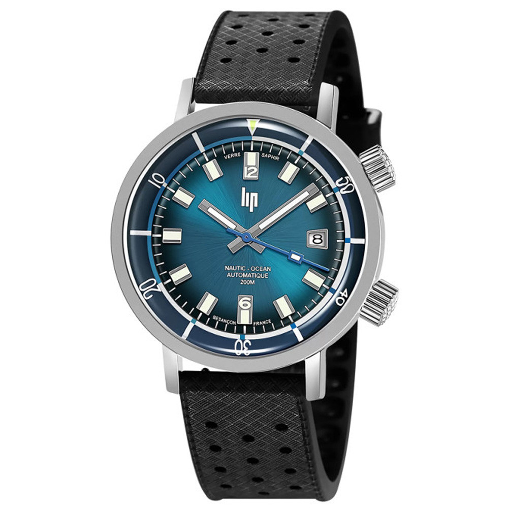 Montre Homme Lip Grande Nautic Océan, 41mm, automatique, acier et caoutchouc 671854