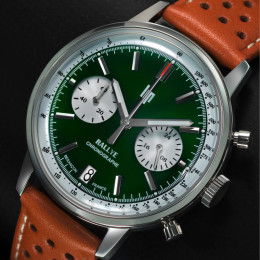 Montre Lip Rallye Homme 39 mm. Chronographe Vert & Cuir Marron 671806