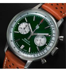 Montre Lip Rallye Homme 39 mm. Chronographe Vert & Cuir Marron 671806
