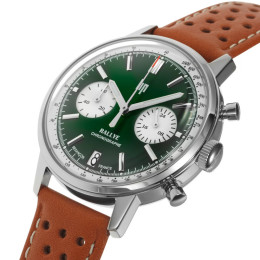 Montre Lip Rallye Homme 39 mm. Chronographe Vert & Cuir Marron 671806