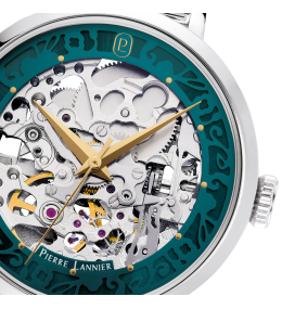 Montre Femme Pierre Lannier Automatic.  Acier Argenté & Cadran Vert