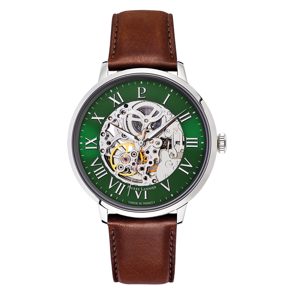 Montre homme Pierre Lannier Automatic, acier et cuir, 323D174