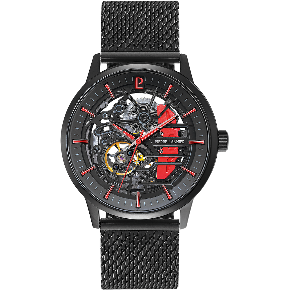 Montre homme Pierre Lannier, PADDOCK (rouge), Automatique, acier PVD noir, 345A459