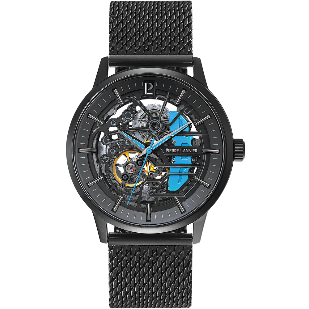 Montre homme Pierre Lannier, PADDOCK (bleue), Automatique, acier PVD noir, 345A469