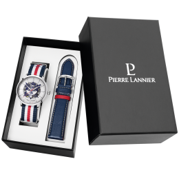Coffret Montre Homme Pierre Lannier ELYSEE, automatique, acier, nato et cuir 459C129